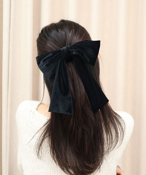 セール】ベロア ロングリボン バレッタ（バレッタ/ヘアクリップ