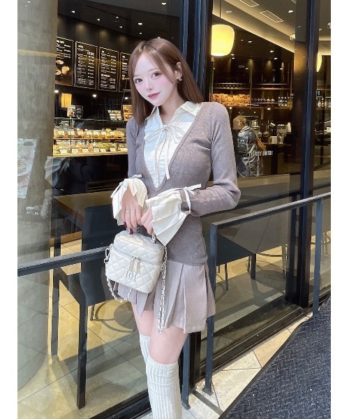 Darich シャツドッキングプリーツミニワンピース GRY FL ダーリッチ