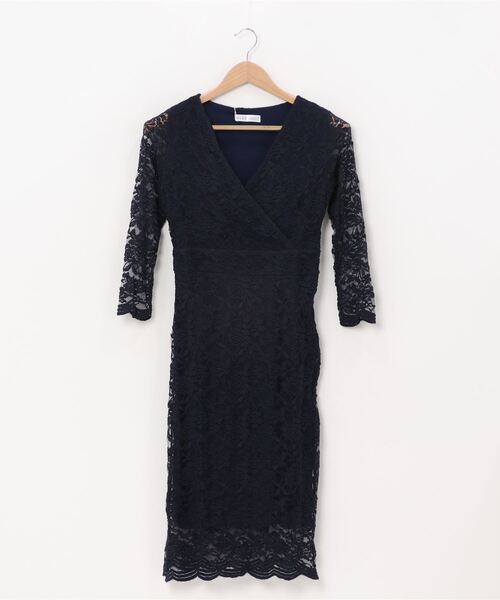 セール】Vネック 総レース フォーマルタイトワンピースドレス（ドレス