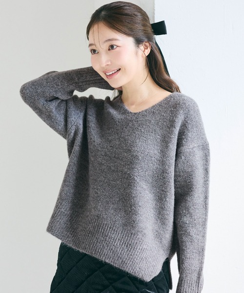 セール】ふあふあヤク風 Vネックニットトップス（ニット/セーター