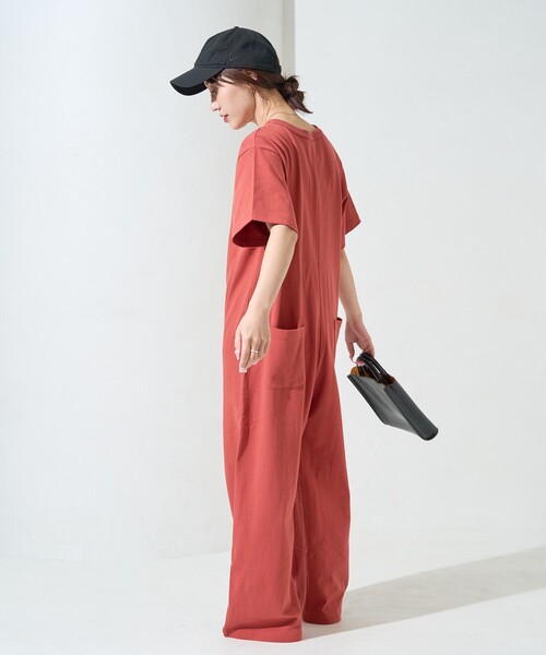 セール】限定展開 リラックス フロント ボタン 半袖 オールインワン