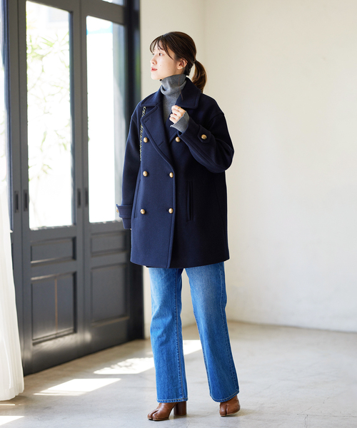 ジャーナルスタンダード MANTECOダブルクロスPコート ネイビー 金釦