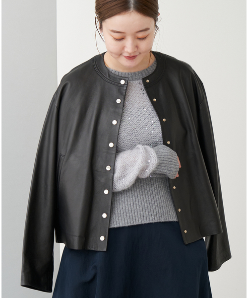 IENA（イエナ）の「シープクルーネックブルゾン（ライダースジャケット