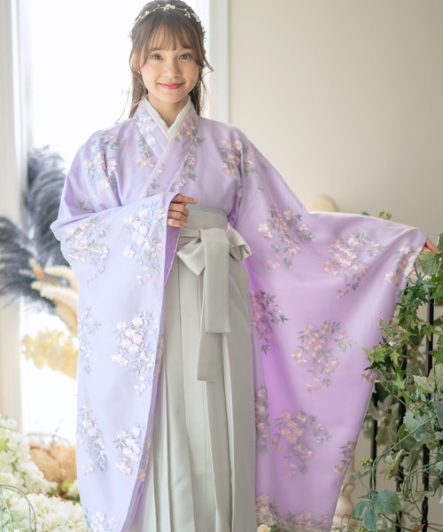 セール】花刺繍チュールレース 袴一体型着物ワンピース（着物