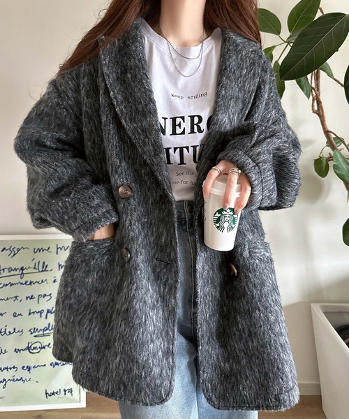 セール】気軽に羽織れる大人のアウター。ミックスシャギーダブル