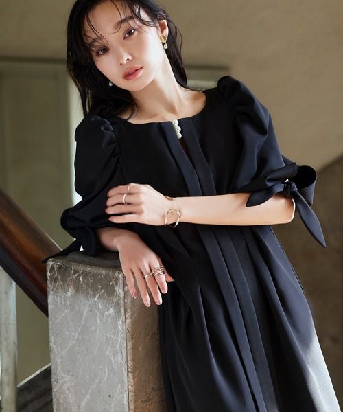 オケージョンドレス/結婚式】ボリュームスリーブセンタータック