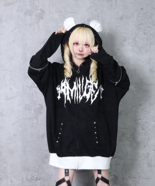 クマ耳スタッズ付きパーカー（パーカー）｜Amilige（アミリージュ）の