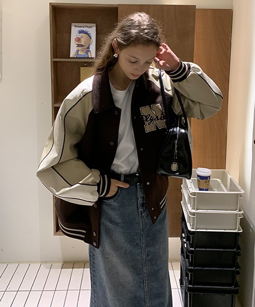 フェイクレザースリーブロゴスタジャン FD22W053【Fano Studios