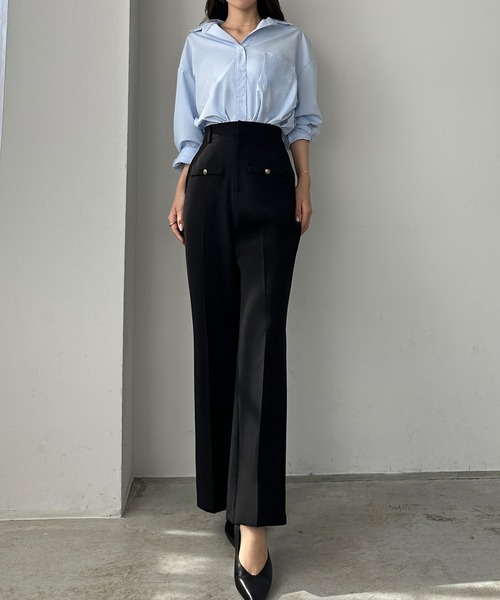 セール】ゴールドボタンフレアパンツ（スラックス）｜Louere（ルエレ