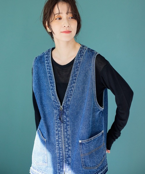 セール】ZIPデニムベスト《CLIP denim》（ベスト）｜studio CLIP
