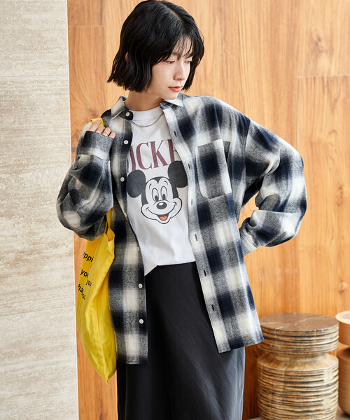 オンブレ チェックシャツ/ショート丈チェックシャツ/ネルシャツ