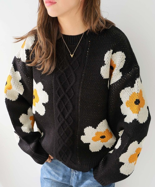 花柄ケーブルニット（ニット/セーター）｜LAFFMO（ラフモ）の