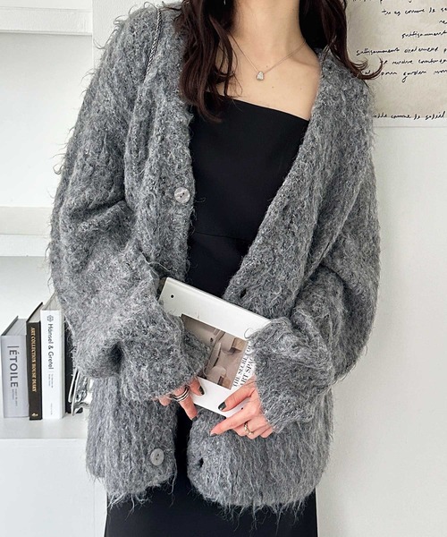 セール】【新色追加】ミックスシャギーオーバーサイズVネック