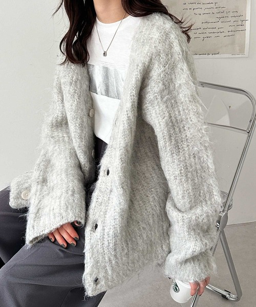 セール】【新色追加】ミックスシャギーオーバーサイズVネック