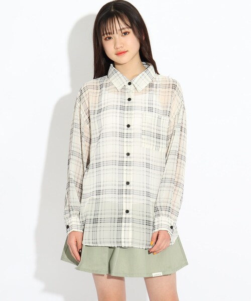 PINK-latte（ピンクラテ）の「◇シアーチェックシャツ（シャツ