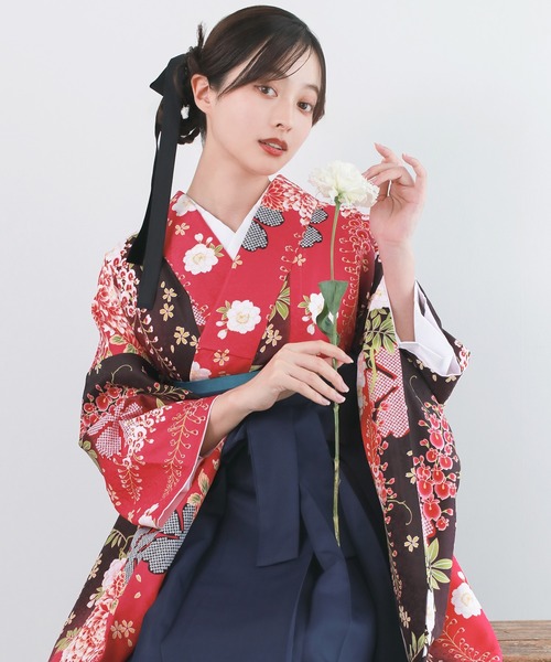 レディース 華やかAB 4点セット( 着物 + 袴 + 襦袢 + 袴下帯 )（着物