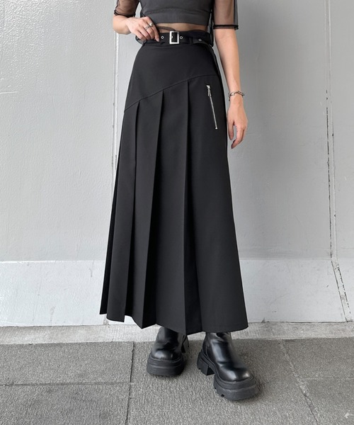 セール】【jiasecond.】アシメプリーツロングタイトスカート / ベルト