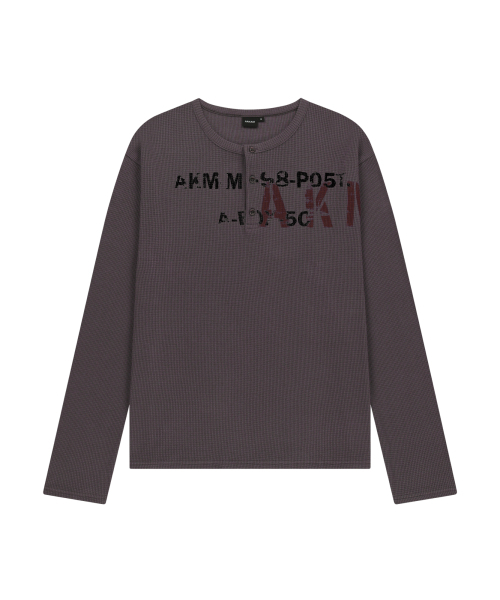 セール】Waffle Henry Neck Long Sleeve (Brown)（Tシャツ/カットソー