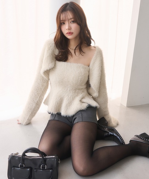 フェザーペプラムニットカーディガンセット（ニット/セーター）｜EIMY