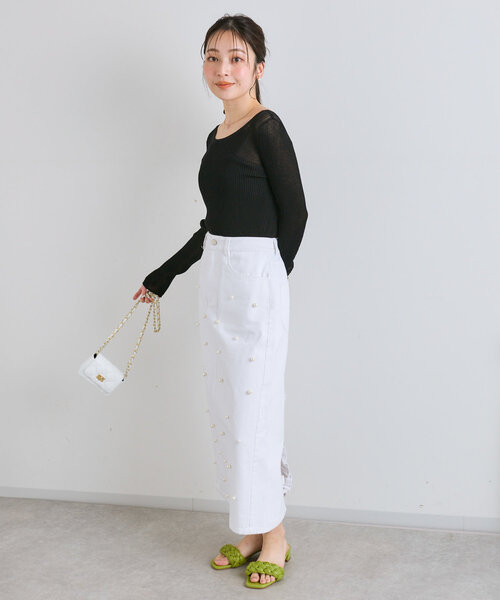 セール】【3サイズ展開あり・新色登場！】パール付きデニムタイト