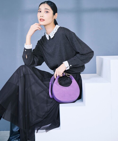 セール】【洗える】エンブロイダリー フラワーレースコンビ ニット