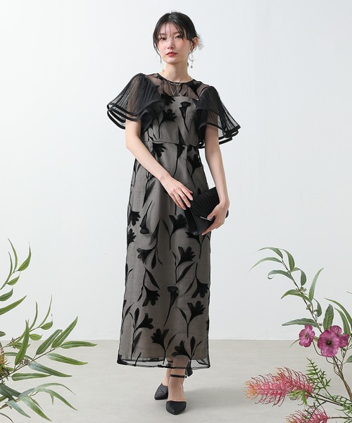 セール】シアー素材 フラワー刺繍 ワンピース ドレス 結婚式 お呼ばれ