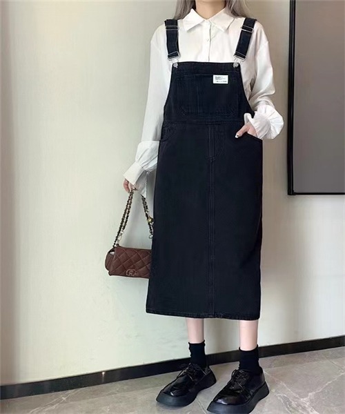 セール】バックスリット デニムサロペットスカート（ジャンパー