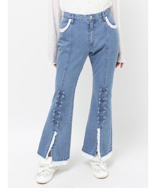 ribbonスリムフレアデニムパンツ（デニムパンツ）｜merry jenny