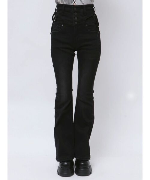 セール】リボンストリングフレアハイウエストパギンス（デニムパンツ