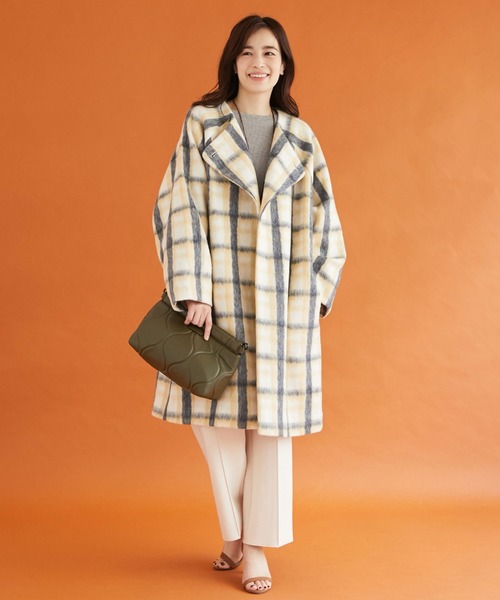セール】チェックシャギーコート（ノーカラーコート）｜DOUX ARCHIVES