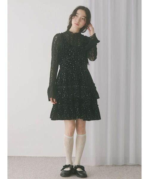 コルセットベロアフレアミニワンピース（ワンピース）｜merry jenny