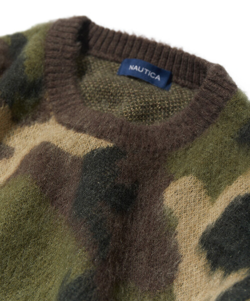 セール】NAUTICA/ノーティカ モヘア混 迷彩ジャカード クルーネック