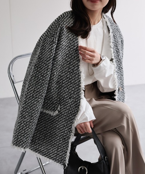 セール】【選べるデザイン】ツイードポケットノーカラージャケット