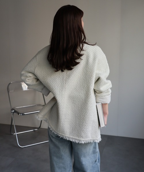 セール】【選べるデザイン】ツイードポケットノーカラージャケット