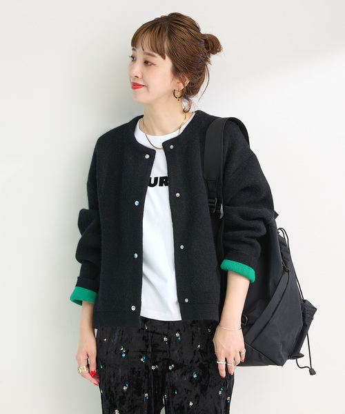 セール】2層スムース編みニットブルゾン（カーディガン/ボレロ）｜B.C