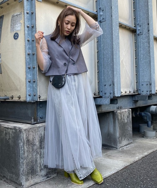 Ameri（アメリ）の「TAILORED VEST SET SHEER DRESS（ワンピース