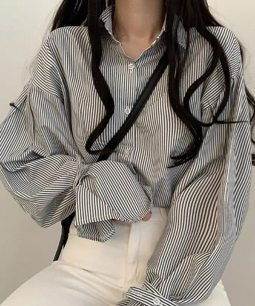 セール】【累計販売枚数1万枚突破】フレアスリーブストライプシャツ