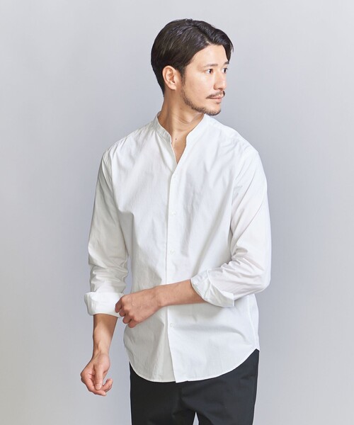 WEB限定 WARDROBE SMART】コットン バンドカラー スキッパー シャツ