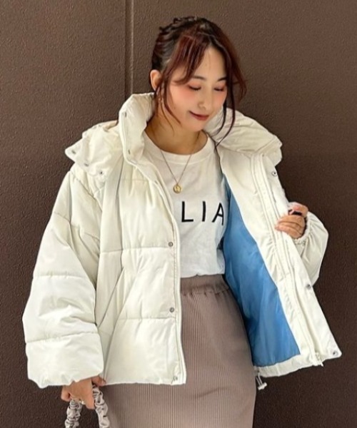 セール】2WAYフーディ中綿ミディコート / 中綿ジャケット フード