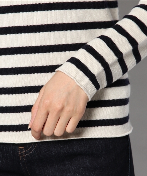 Drawer（ドゥロワー）の「DRAWER カシミヤ9G ボーダーパフスリーブ