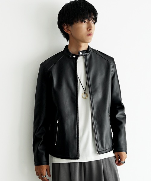 MinoriTY select】PUレザーシングルライダースジャケット メンズ 革