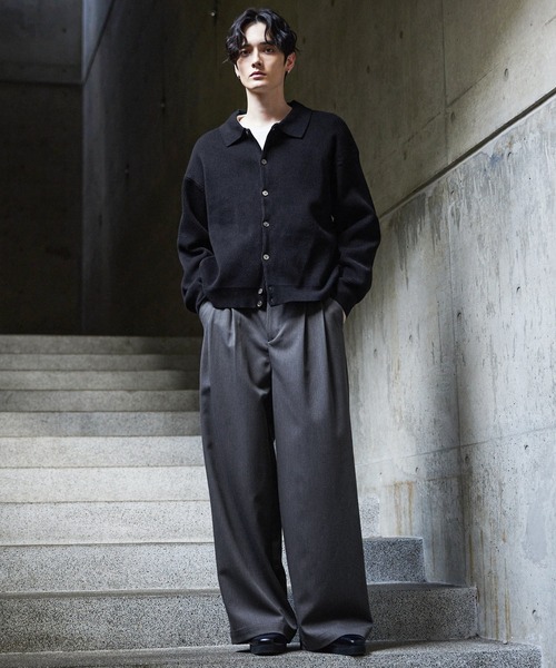 CLEL】Basic/Spray Rib Knit Shirt Cardigan / ベーシック/スプレー畦