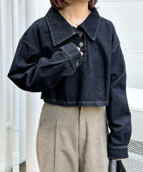 select MOCA（セレクトモカ）の「ハーフボタンデニムショートトップス