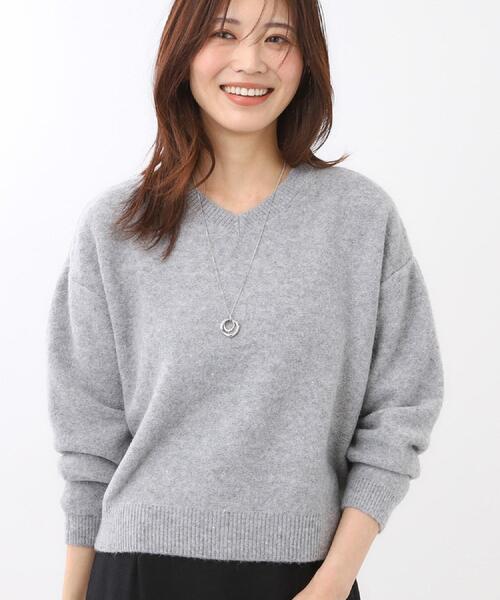 選べる5色／ゆったりシルエット】Vネックスパンコールニット（ニット