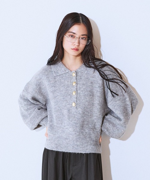 セール】【選べる着丈】7Gアルパカブレンドポロニット/638829（ニット