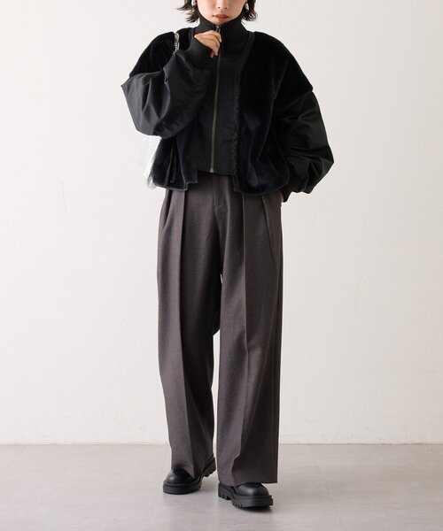 セール】【etsinta】ファー切替ショートスタンドジャケット/WEB限定