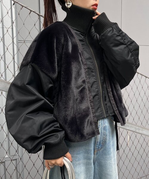 セール】【etsinta】ファー切替ショートスタンドジャケット/WEB限定
