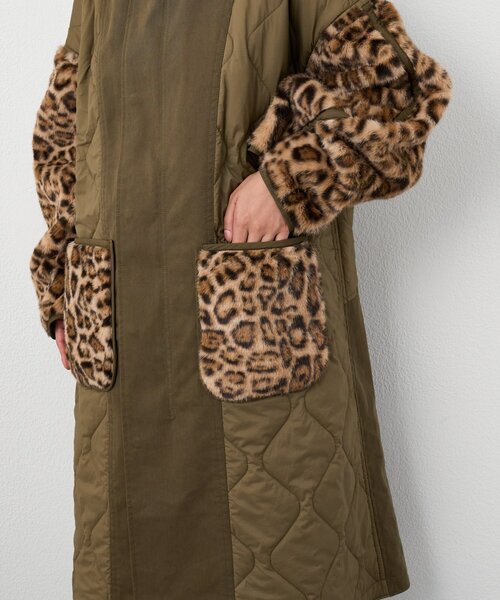 セール】【etsinta】ファー切替ノーカラーキルティングコート（ノー