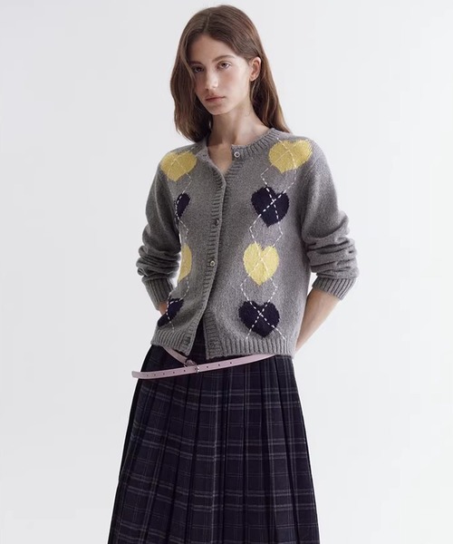 セール】ハート柄アーガイル ニットカーディガン FC26S090【Fano