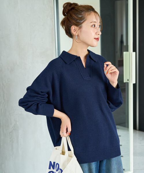 セール】限定展開 ポロ襟 スキッパー ニット プルオーバー（ニット